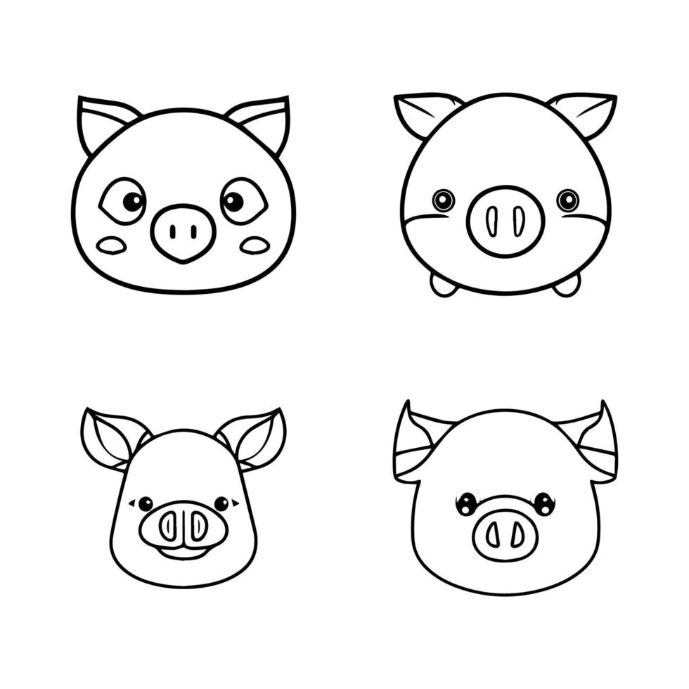 Adorable anime pig heads, Hand drawn in charming kawaii style. This cute collection set is sure to bring a smile to your face vector