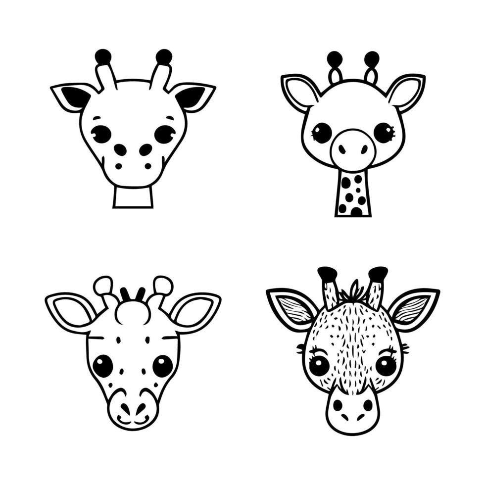 A charming set of Hand drawn line art illustrations featuring cute anime giraffe heads, perfect for adding a touch of whimsy to any project vector
