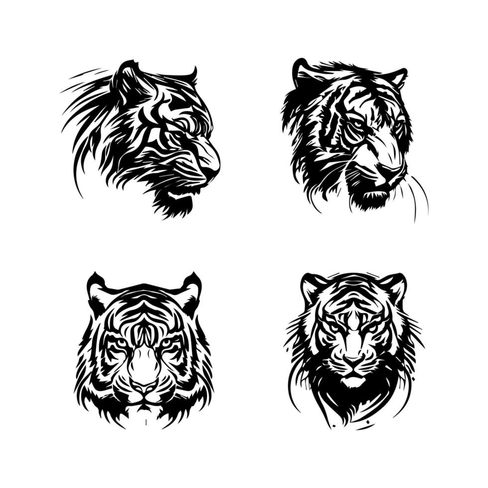 tiger logo silhouette collection set hand drawn illustration vector