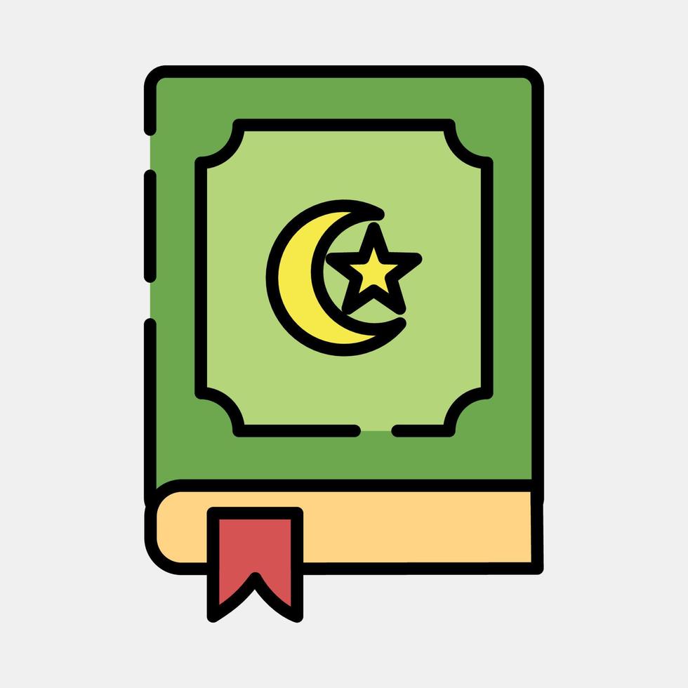 Icon the holy Quran. Islamic elements of Ramadhan, Eid Al Fitr, Eid Al Adha. Icons in filled line style. Good for prints, posters, logo, decoration, greeting card, etc. vector