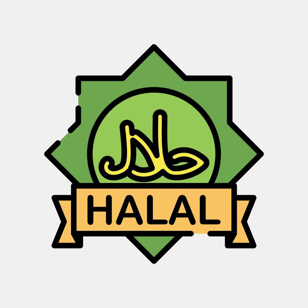 Icon halal. Islamic elements of Ramadhan, Eid Al Fitr, Eid Al Adha. Icons in filled line style. Good for prints, posters, logo, decoration, greeting card, etc. vector