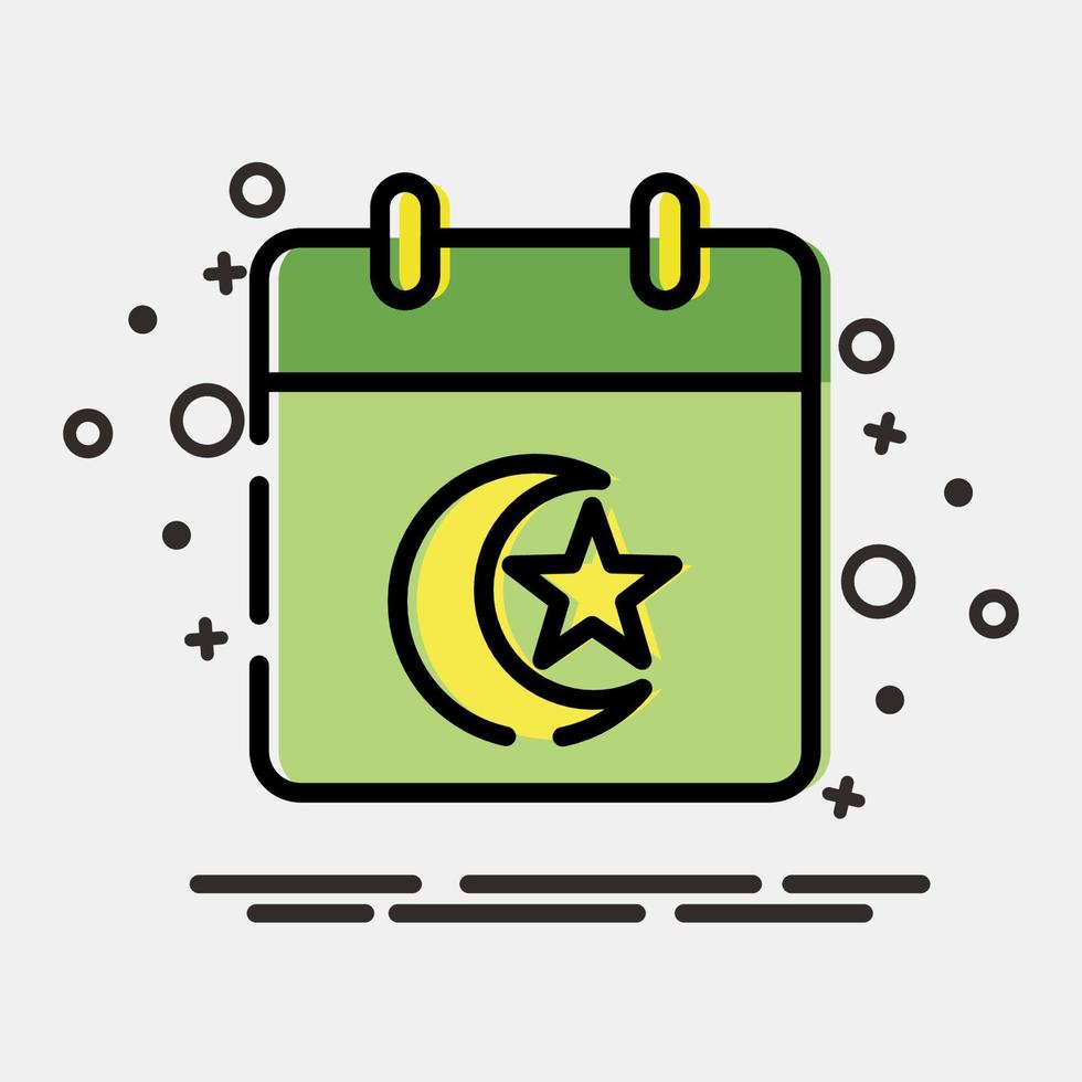 Icon islamic calendar. Islamic elements of Ramadhan, Eid Al Fitr, Eid Al Adha. Icons in MBE style. Good for prints, posters, logo, decoration, greeting card, etc. vector