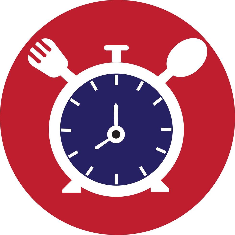 comer hora vector logo modelo. esta logo con reloj, cuchara y tenedor símbolo. adecuado para hogar, restaurante, cocinando, saludable.