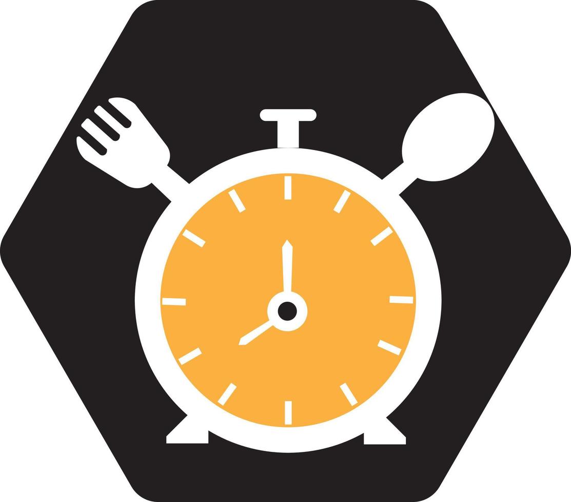 Eat time vector logo template. This logo with clock, spoon and fork symbol. Suitable for home, restaurant, cooking, healthy.