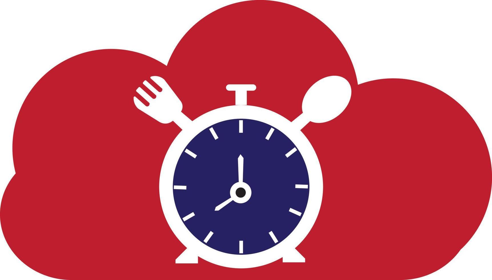 comer hora vector logo modelo. esta logo con reloj, cuchara y tenedor símbolo. adecuado para hogar, restaurante, cocinando, saludable.