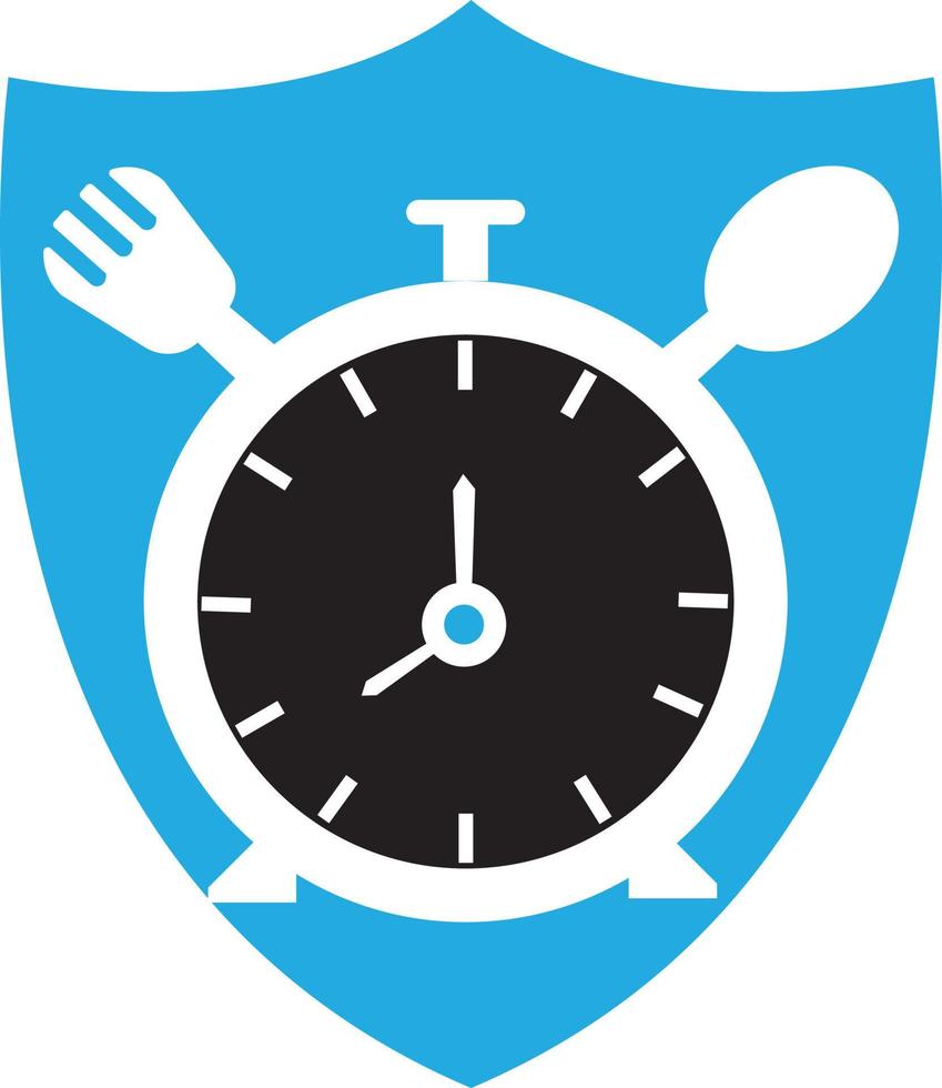 comer hora vector logo modelo. esta logo con reloj, cuchara y tenedor símbolo. adecuado para hogar, restaurante, cocinando, saludable.