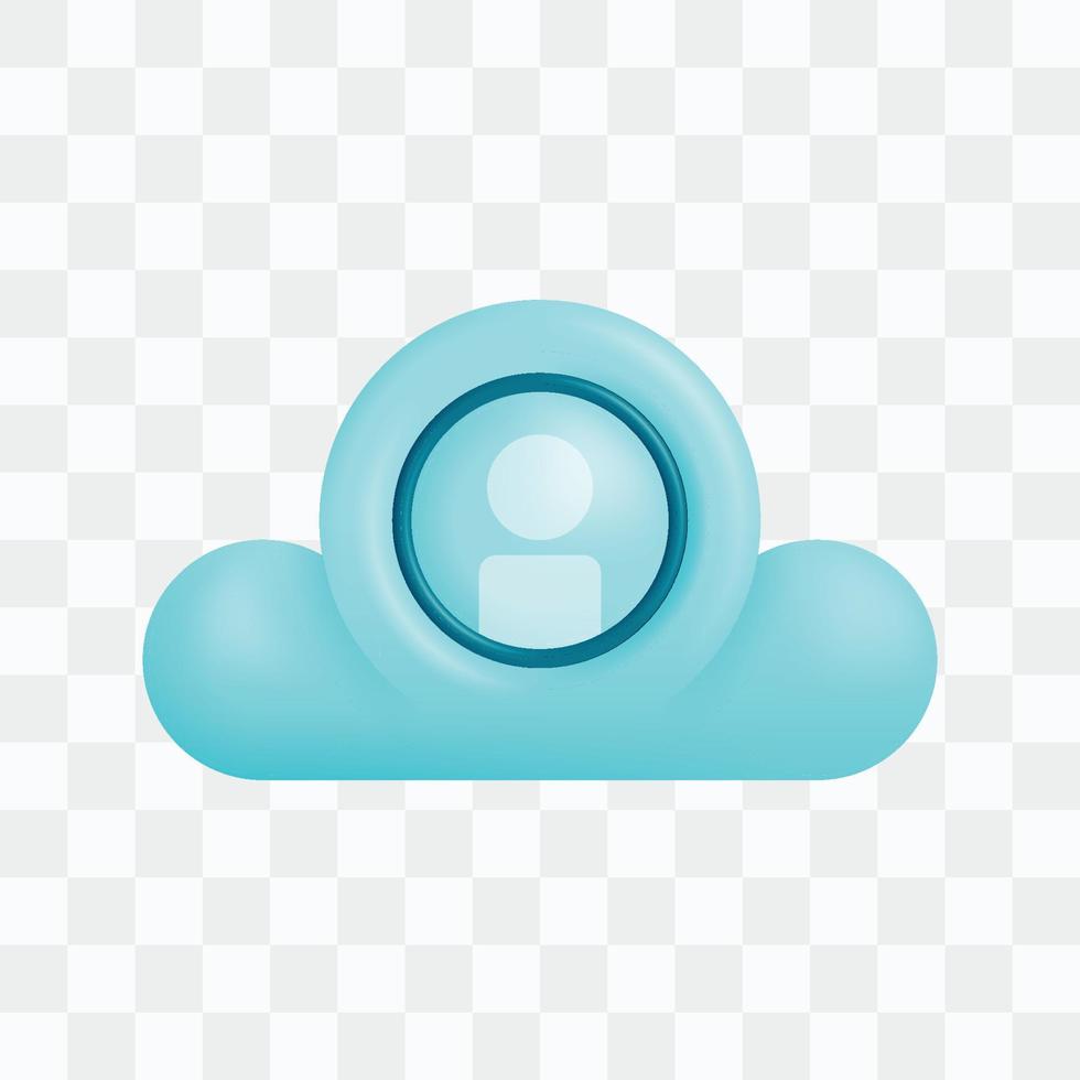 Vector icon with 3d render style of user profile in the cloud, a metaphor for cloud computing storing personal data and information. Can be used for ads, poster, startup mobile apps, banner, website