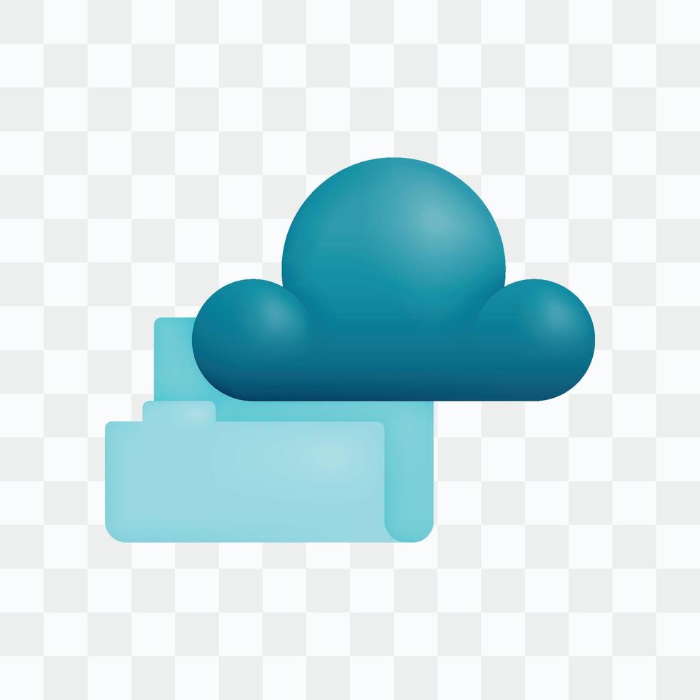 Vector icon with 3d render style of clouds and folders for storing files and documents in cloud computing servers in archives and organized in folders. Can be used for ads, poster, startup apps, web