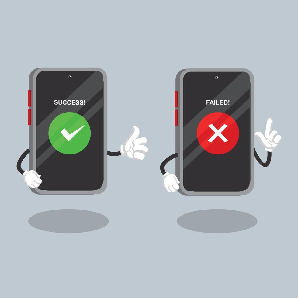 smartphone notification of success and failed illustration in flat vector design