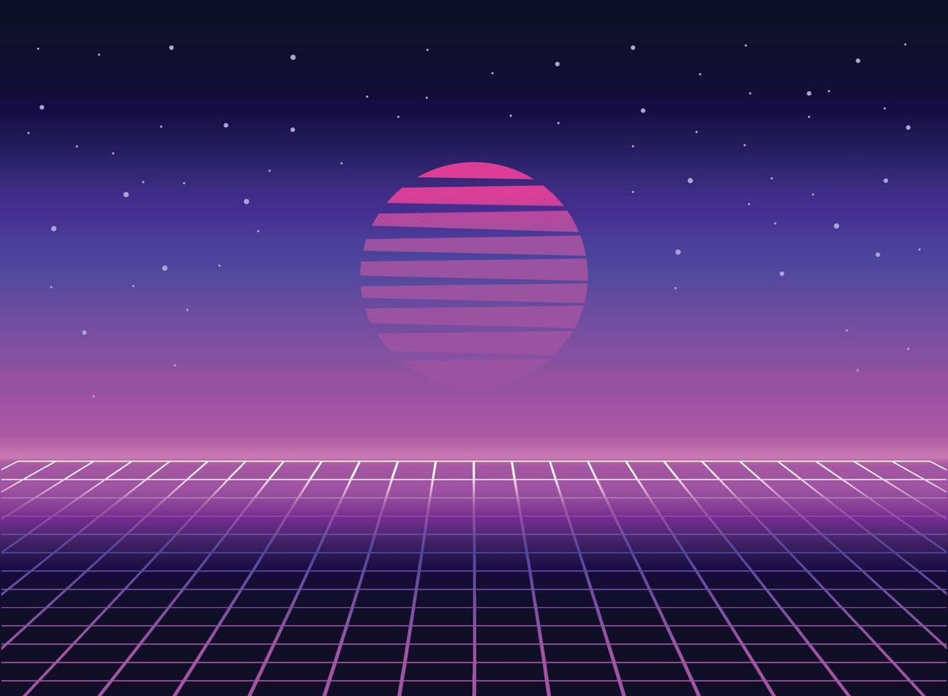 Retro 80s sci-fi futuristic style background. Vector retro futuristic synth wave illustration in 1980s posters style. Retro Nostalgic vaporwave cyberpunk artwork with vibrant neon colors