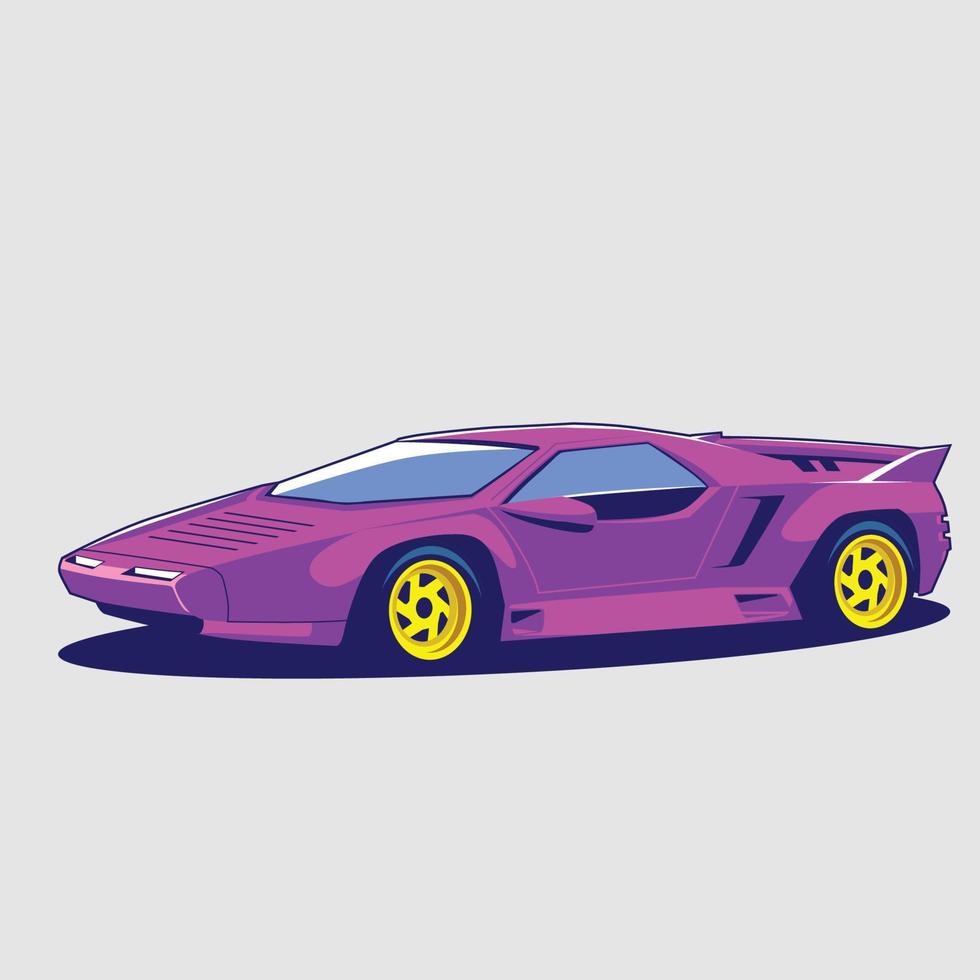 Retro 80s sci-fi futuristic style background with supercar. Vector retro futuristic synthwave