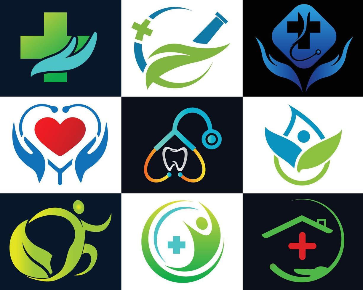 Creative healthcare clinic hospital logo. Medical leaf natural logo. vector