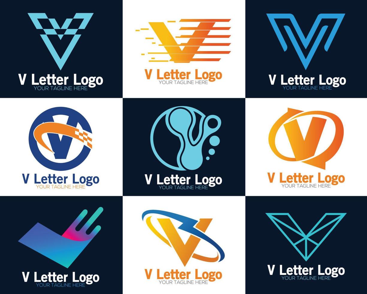 Creative V logo design gradient vector graphic elements. V dots letter initial vector logo concept.