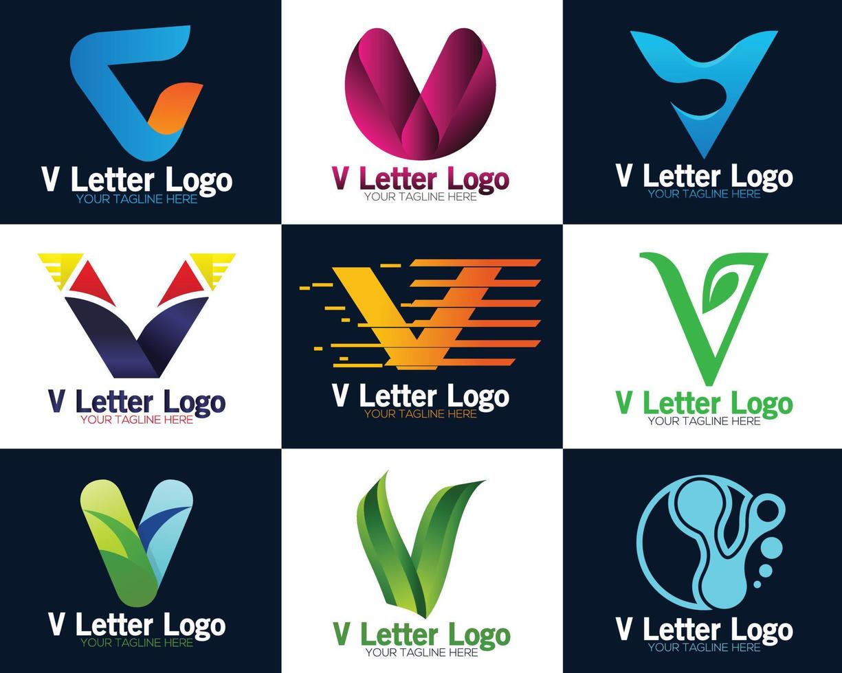 Creative V logo design gradient vector graphic elements. V dots letter initial vector logo concept.