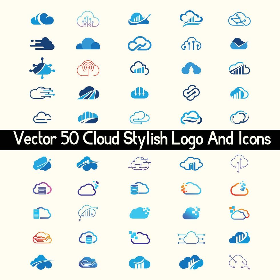 nube elegante logo y íconos vector