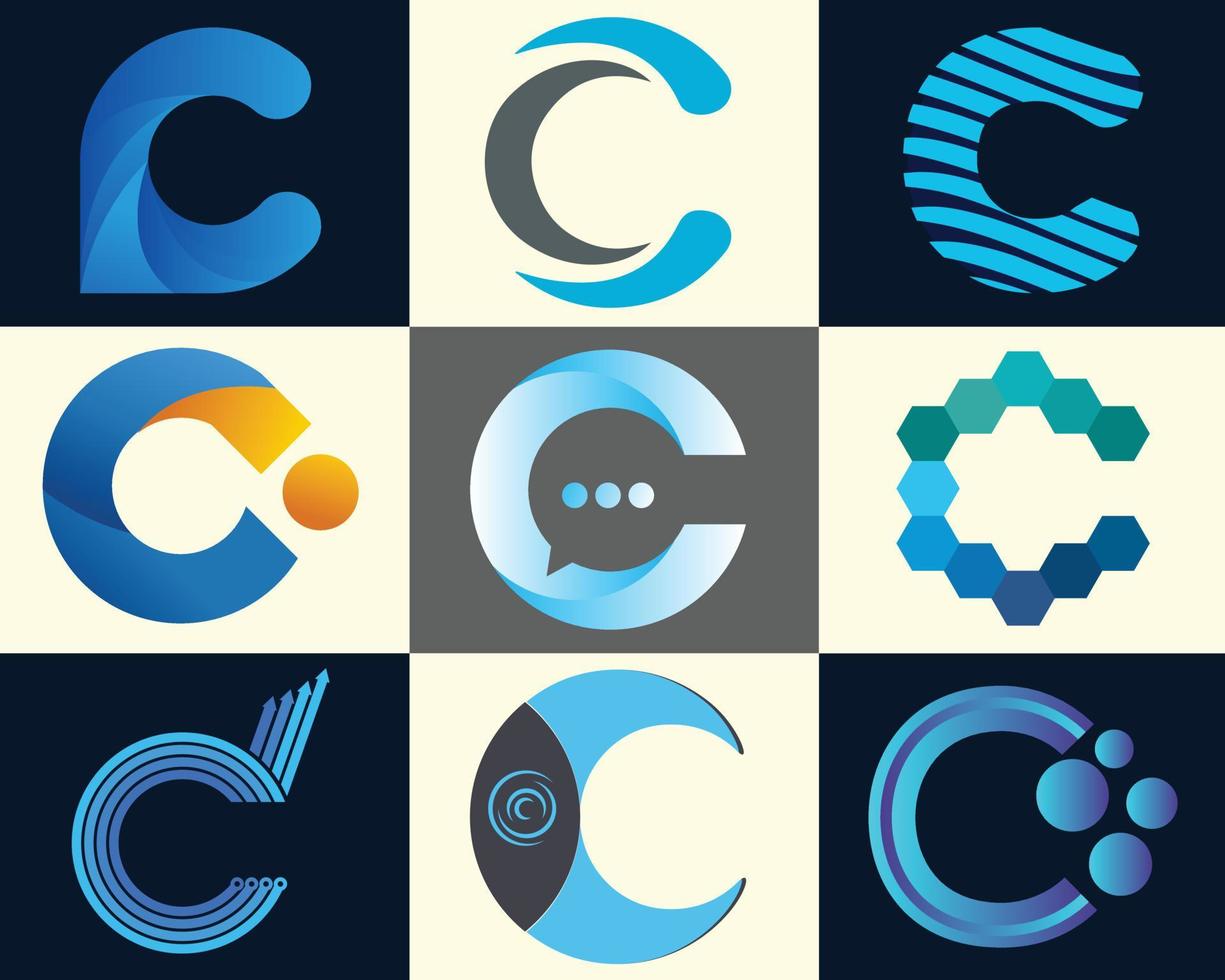 C initial Tech logo vector set. Letter C logo design template, Technology, and digital logotype.