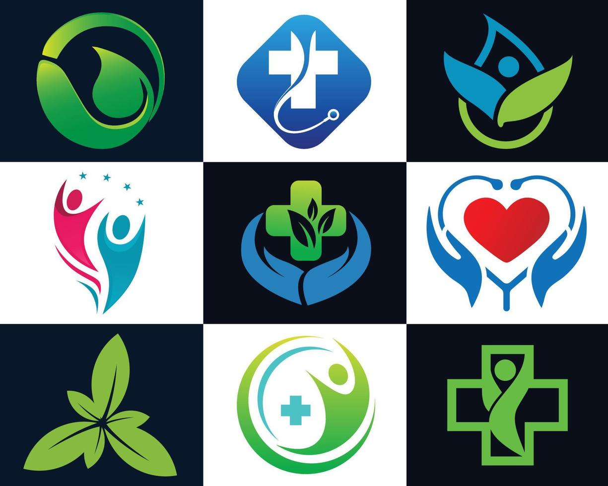 Creative healthcare clinic hospital logo. Medical leaf natural logo. vector