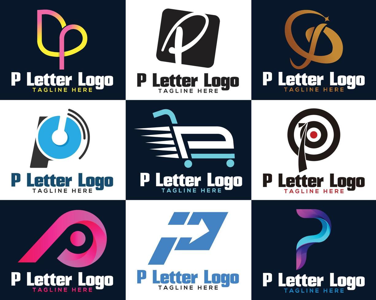 Letter P initial abstract gradient search logo design graphic elements. vector