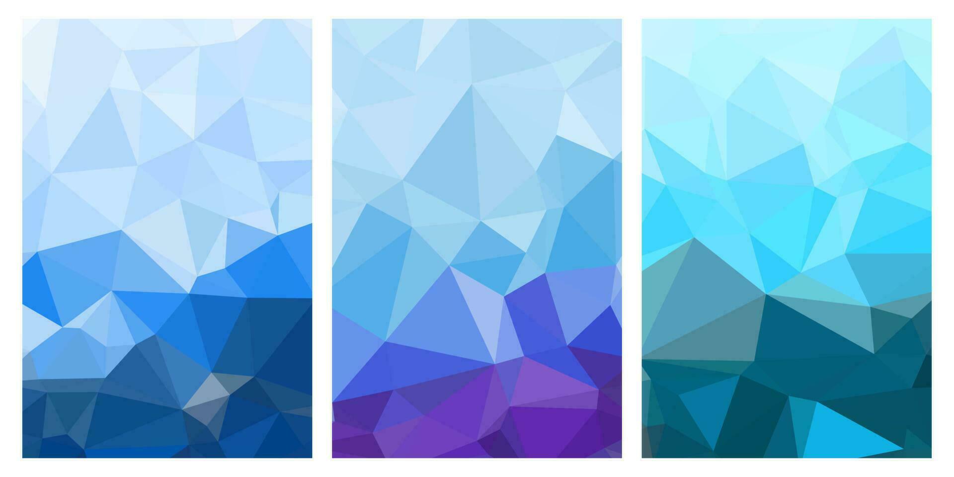 A set of three banners with blue and purple triangles. vector