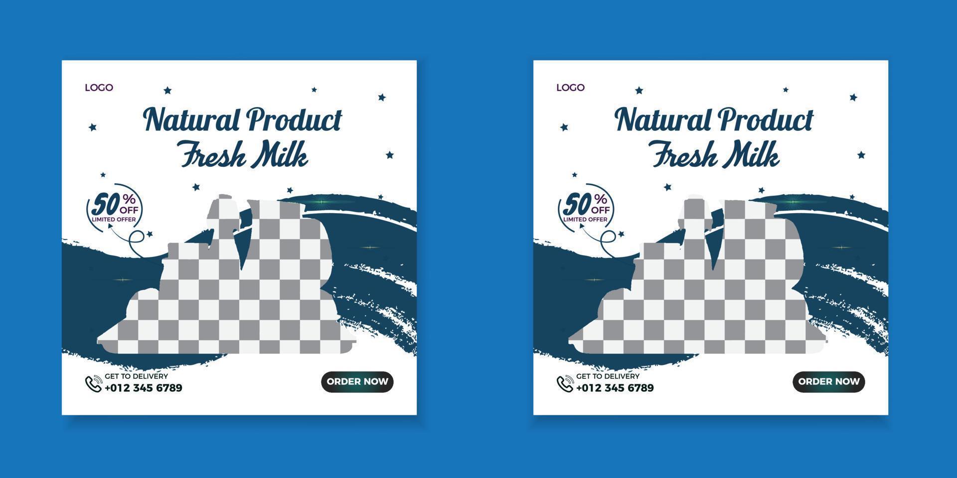 Fresh nature milk social media post design template. vector