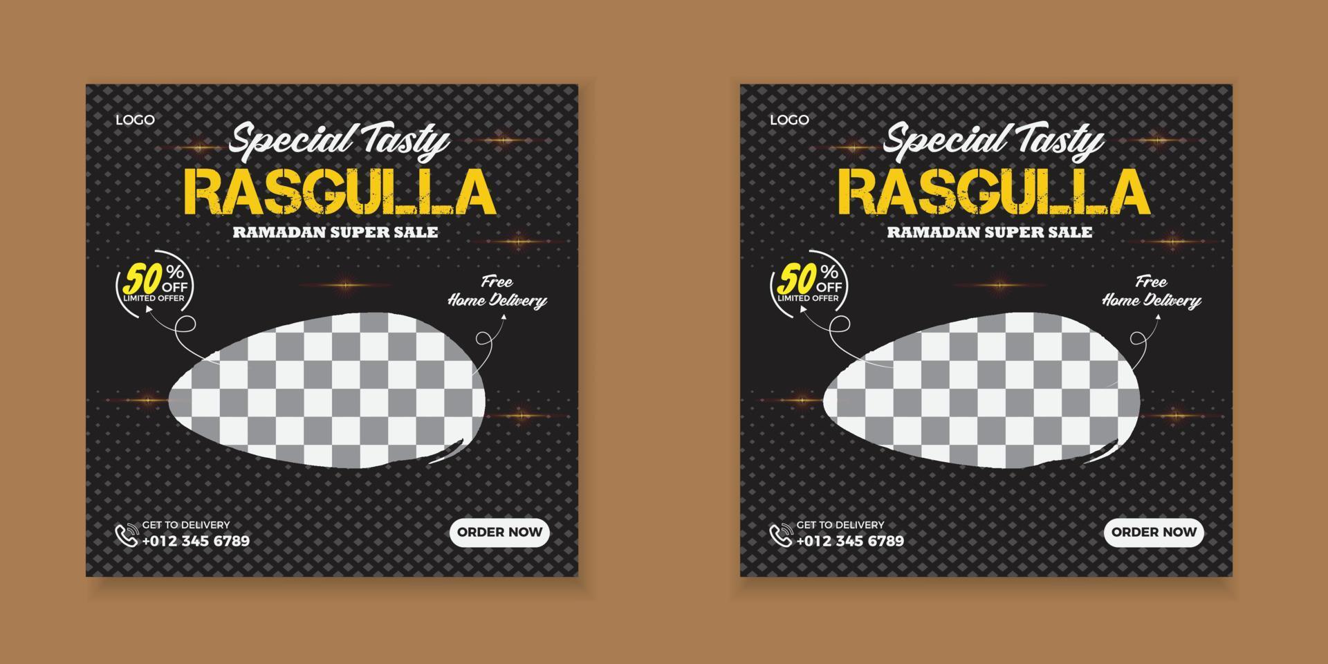 Special tasty rasgulla social media post design template. vector