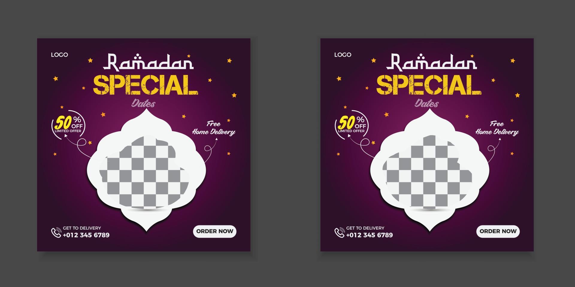 Ramadán especial comida social medios de comunicación enviar modelo. vector