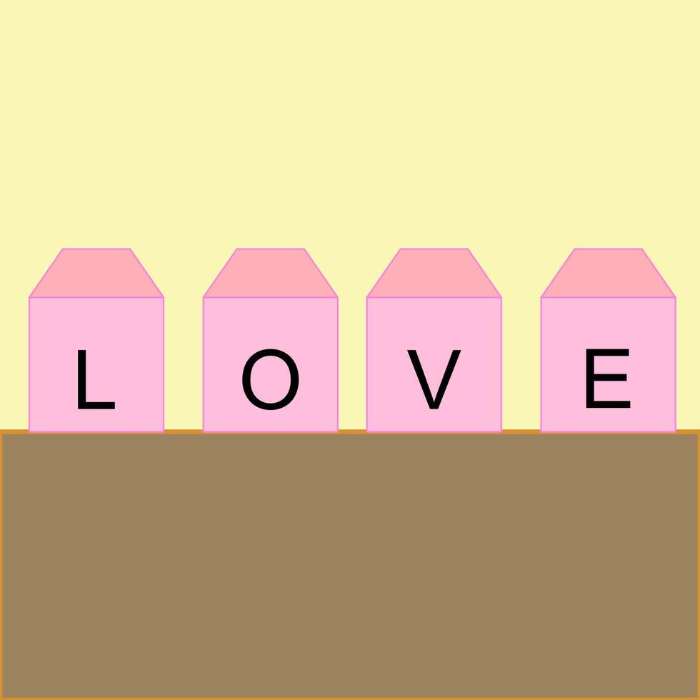 wording Love in pink box with yellow and brown background. copy space for text vector