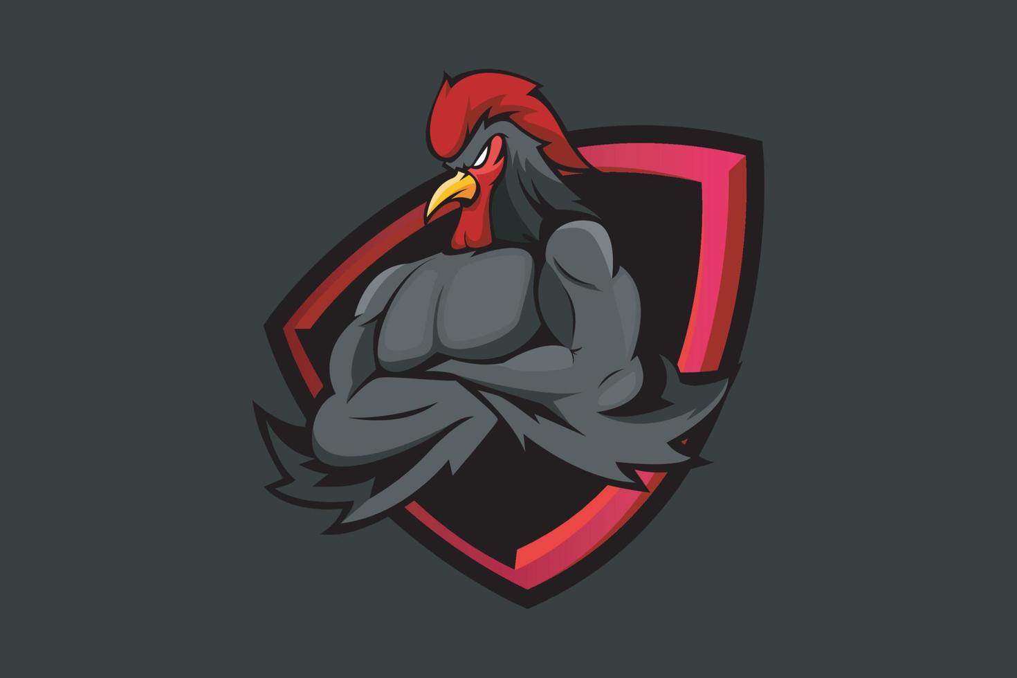 músculo gallo pollo mascota logo vector