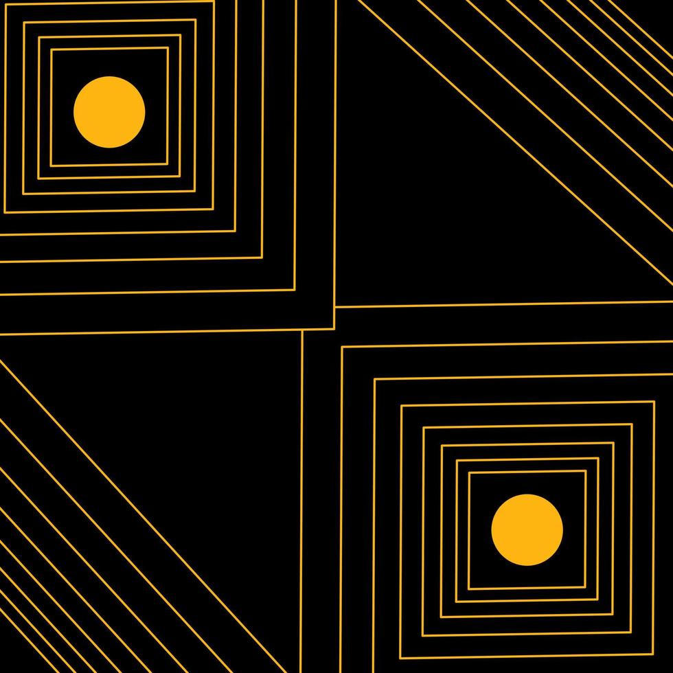 golden gold geometric lines square abstract circle dot decoration with black background vector
