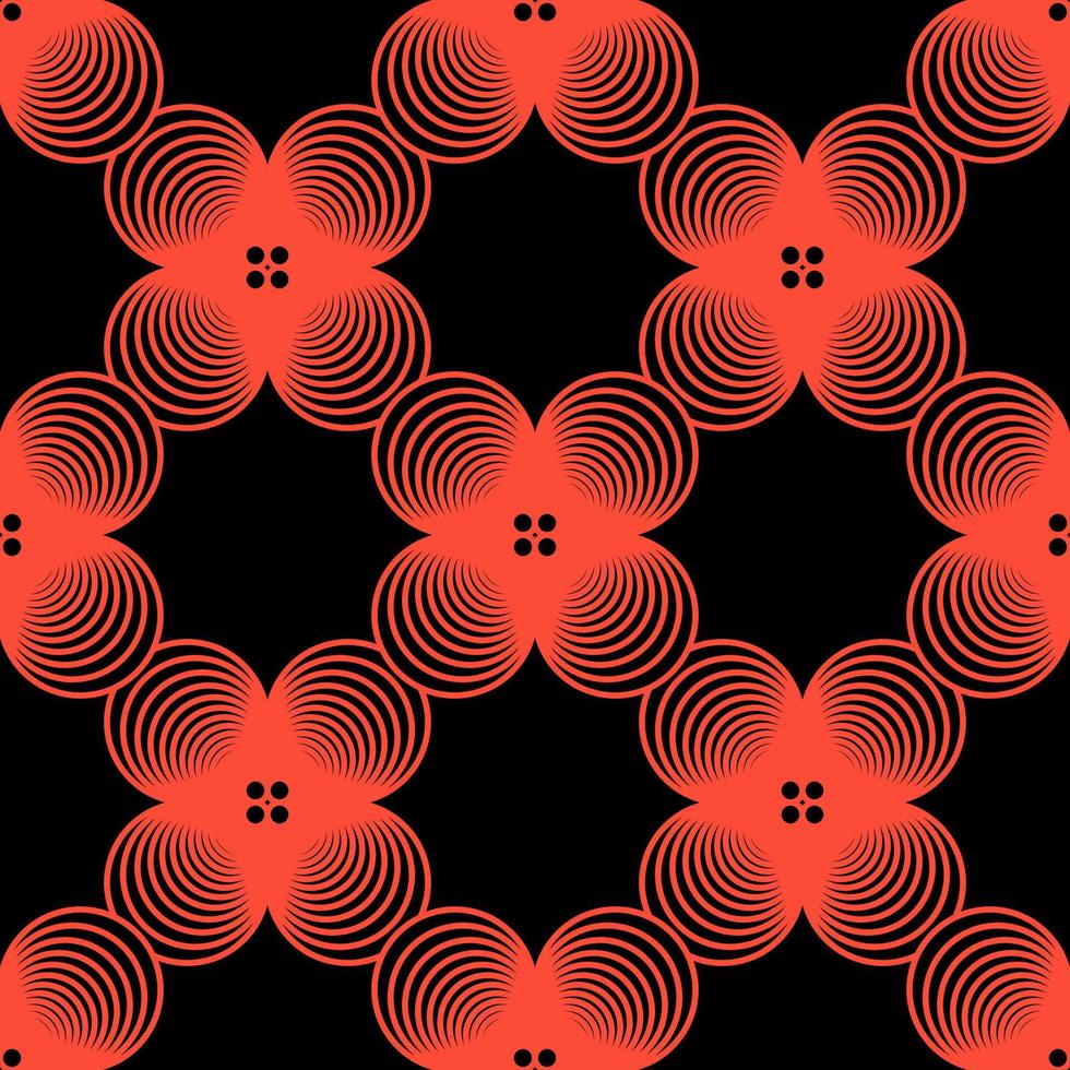 geometric red circle abstract rings cross shape texture seamless pattern on black background vector