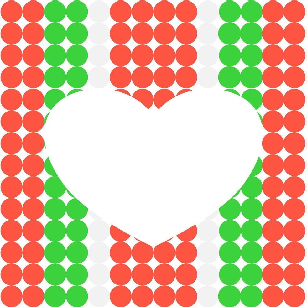 christmas celebrate green and red theme sweet heart shape frame picture with copy space on white background. circle polkadot seamless pattern for wallpaper and gift paper. love valentine vector