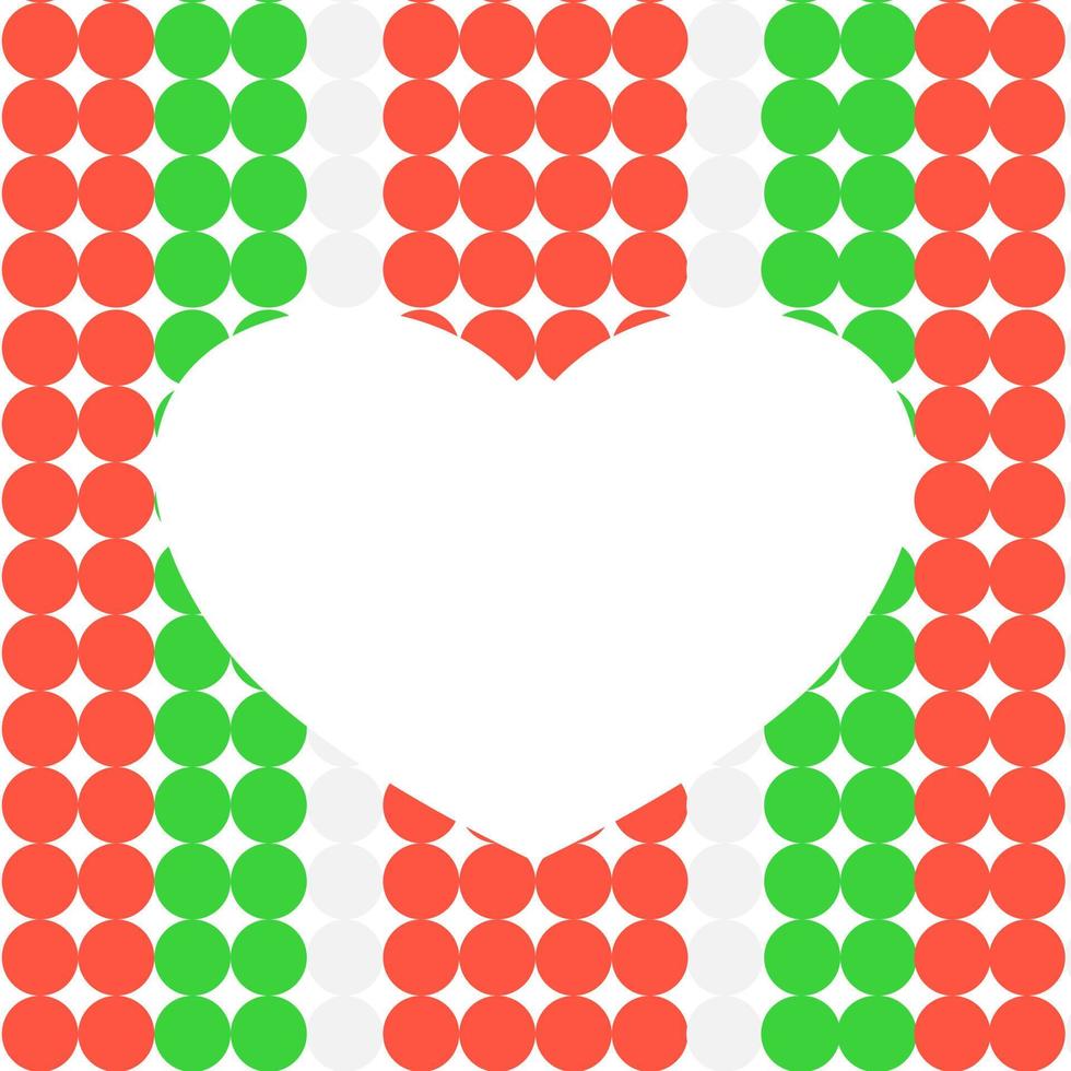 christmas celebrate green and red theme sweet heart shape frame picture with copy space on white background. circle polkadot seamless pattern for wallpaper and gift paper. love valentine vector