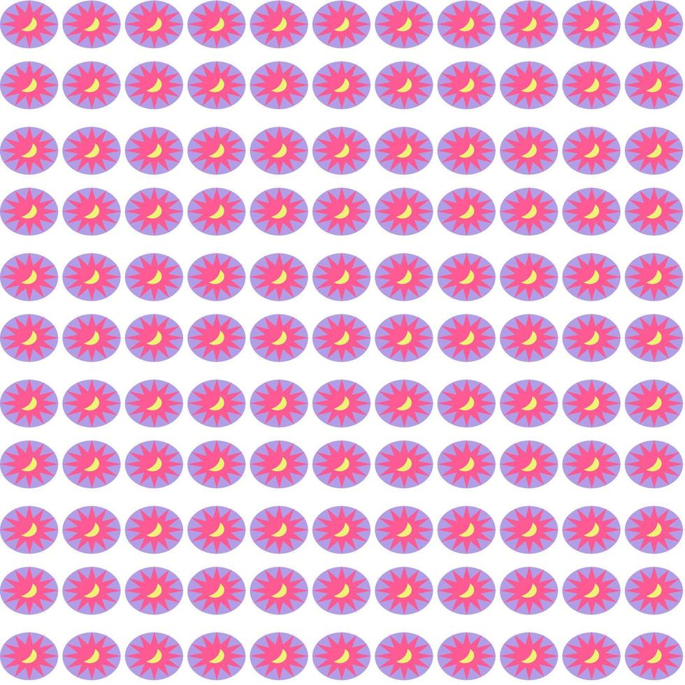 abstract yellow moon and red sun inside circle purple bubble seamless pattern with white background vector