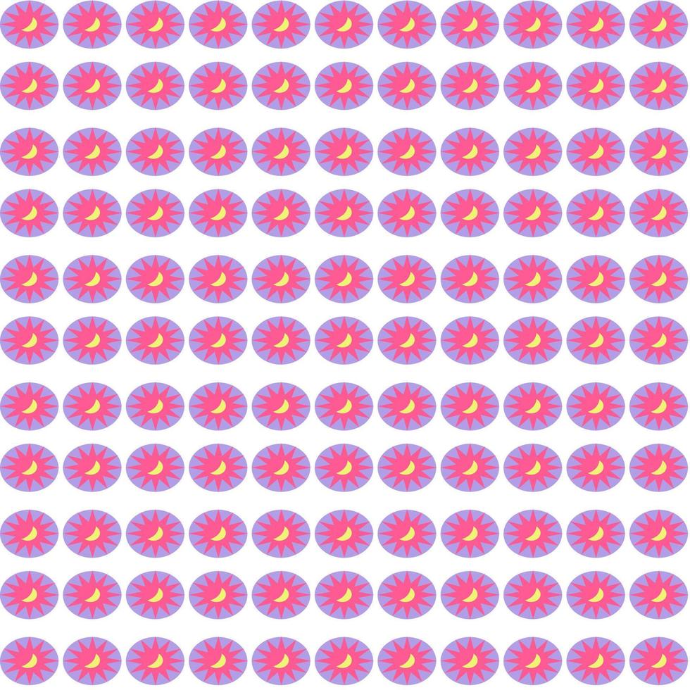 abstract yellow moon and red sun inside circle purple bubble seamless pattern with white background vector