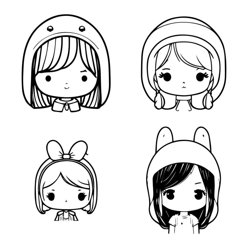 Cute Girl Wearing Rabbit Hat Collection Set Hand Drawn Illustration 21572620 Vector Art At Vecteezy 