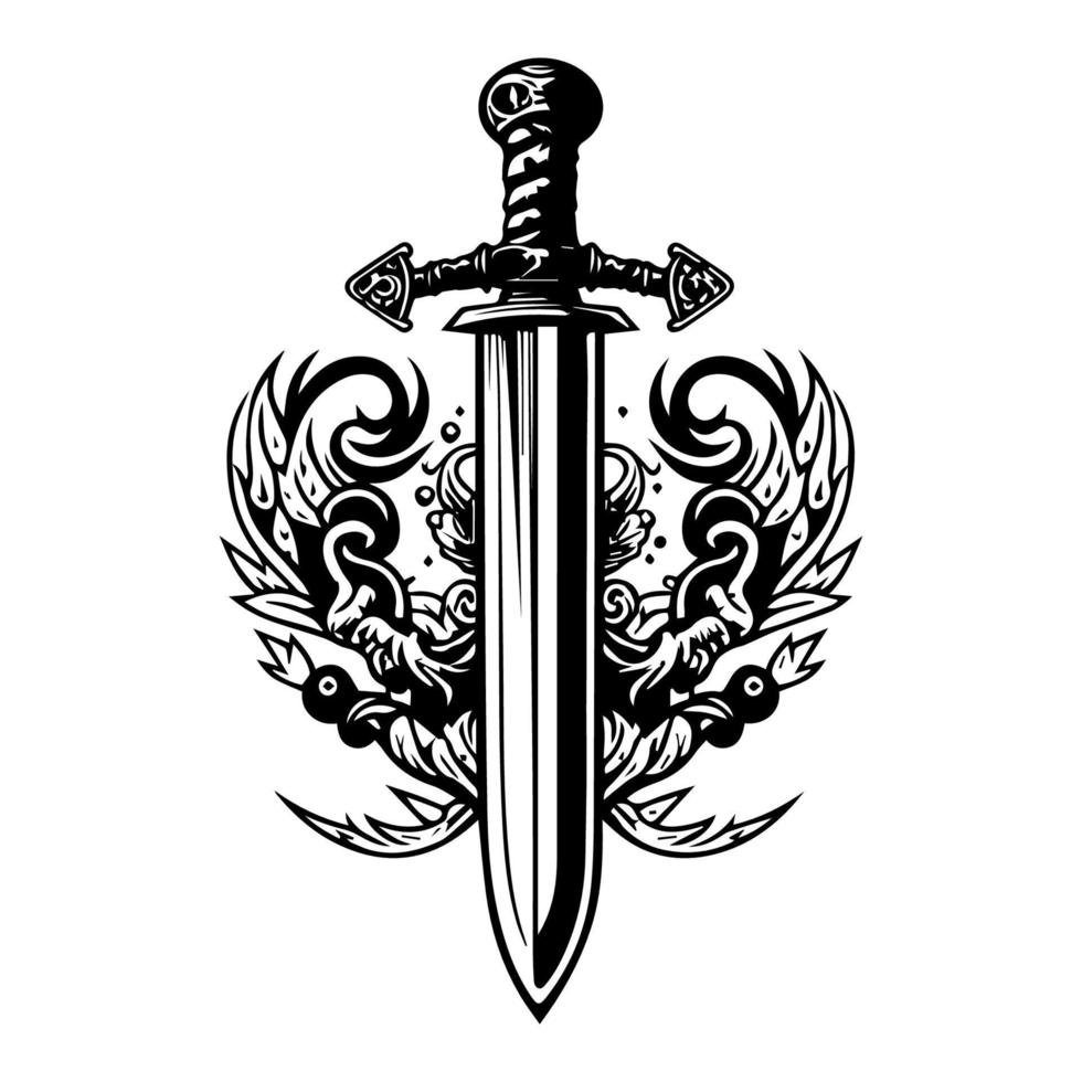 Set sail with the power of the sword. Hand drawn sword logo silhouette collection for your next adventure vector