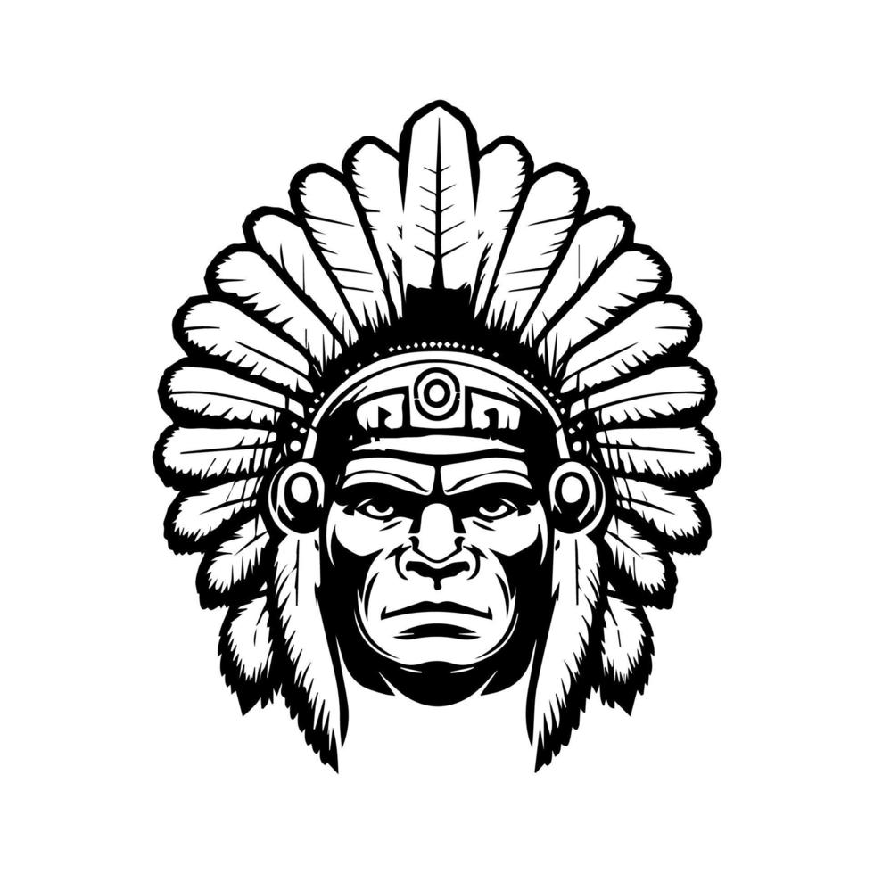 gorillas wearing Indian chief head accessories. A unique and bold addition to any design project vector