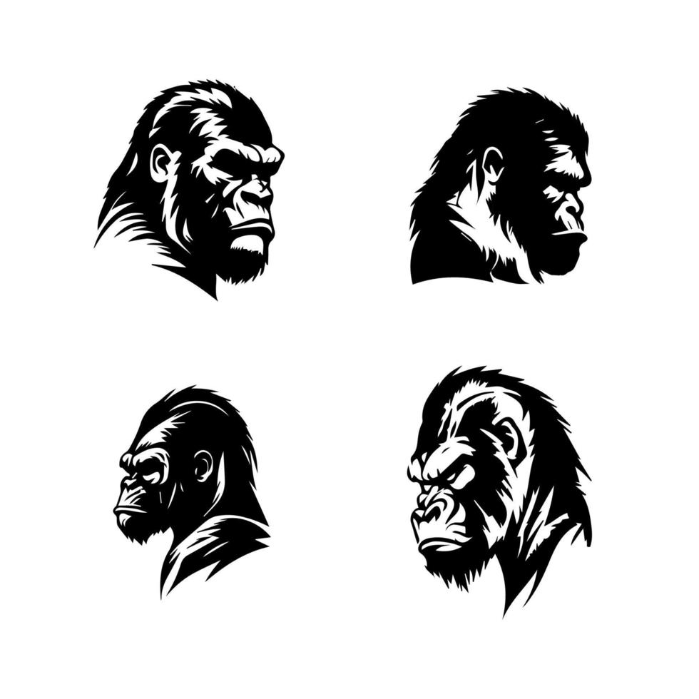 Unleash the beast with our angry gorilla head logo silhouette collection. Hand drawn with intricate details, these illustrations are sure to add a touch of fierceness to your project vector