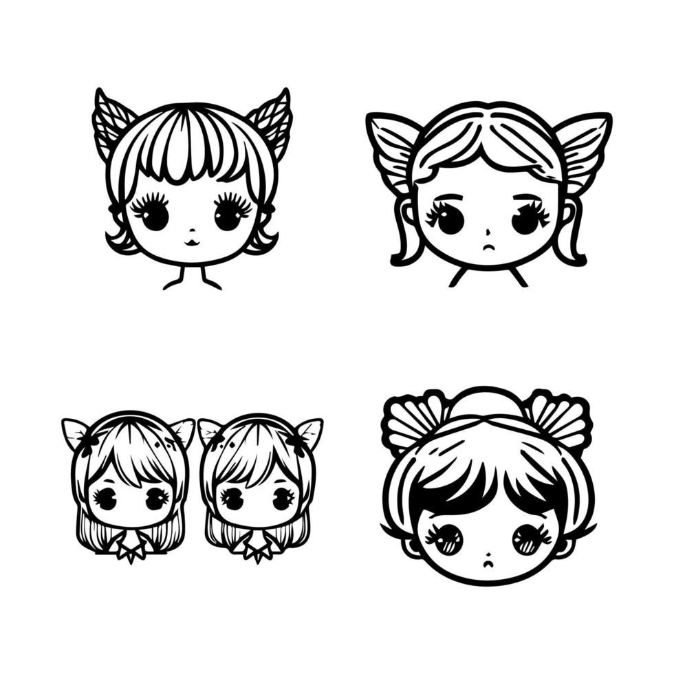 Unleash the magic with our kawaii anime fairy, princess, and angel head collection. Hand drawn with love, these illustrations are sure to add a touch of enchantment to any project vector