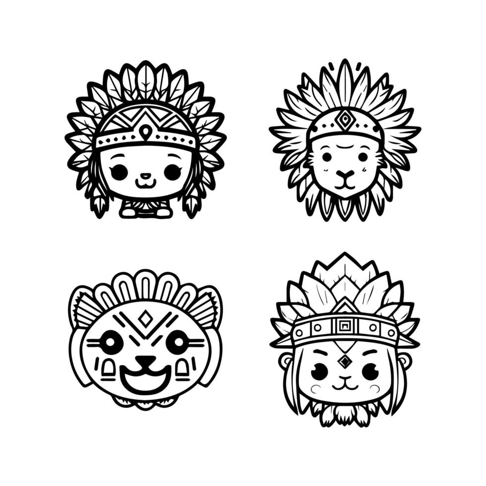 Roar with cuteness. Our kawaii lion head wearing Indian chief accessories collection is here. Hand drawn with love, these illustrations are sure to add a playful touch to your project vector