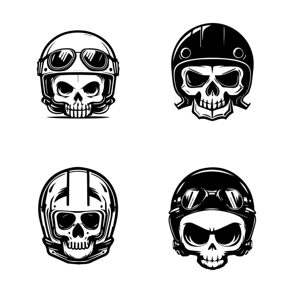 esta colección caracteristicas adorable kawaii calaveras vistiendo motorista cascos, Perfecto para un único y nervioso logo. mano dibujado con amor y detalle vector