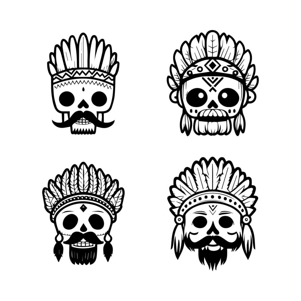 Unleash your inner warrior with our cute anime skull head wearing Indian chief accessories collection. Hand drawn with love, these illustrations are sure to add a touch of edgy charm to your project vector