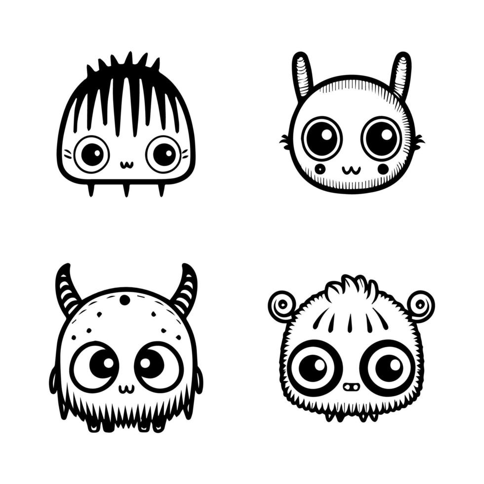 Adorable and quirky, this cute anime monster collection set features various playful creatures in detailed Hand drawn line art illustrations vector