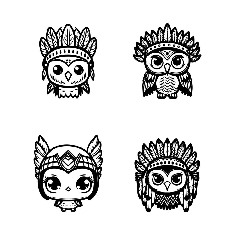 Hoot hoot. Our kawaii owl wearing Indian chief accessories collection is here. Hand drawn with love, these illustrations are sure to add a touch of whimsy to your project vector