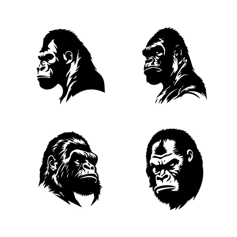Unleash the beast with our angry gorilla head logo silhouette collection. Hand drawn with intricate details, these illustrations are sure to add a touch of fierceness to your project vector