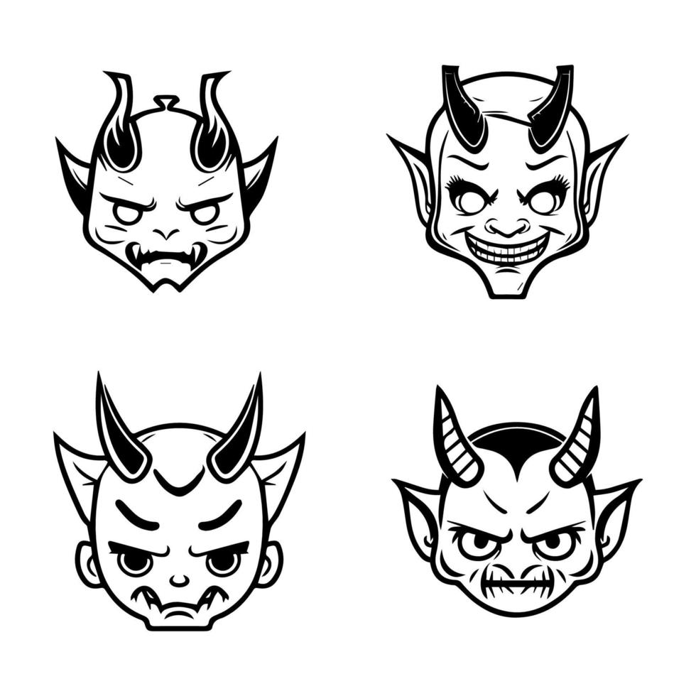 A set of cute kawaii Hannya masks, Hand drawn with clean line art. Each design features the iconic expression illustration vector