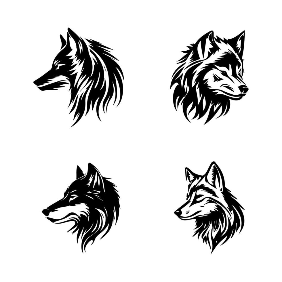 aullido a el Luna con nuestra enojado lobo logo silueta recopilación. mano dibujado con amar, estos ilustraciones son Por supuesto a añadir un toque de desenfreno y fuerza a tu proyecto vector