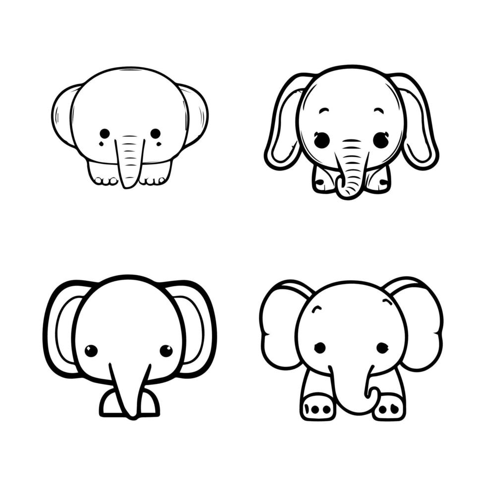 presentando un linda y kawaii elefante logo colección conjunto presentando mano dibujado línea Arte ilustraciones. Perfecto para un variedad de propósitos vector