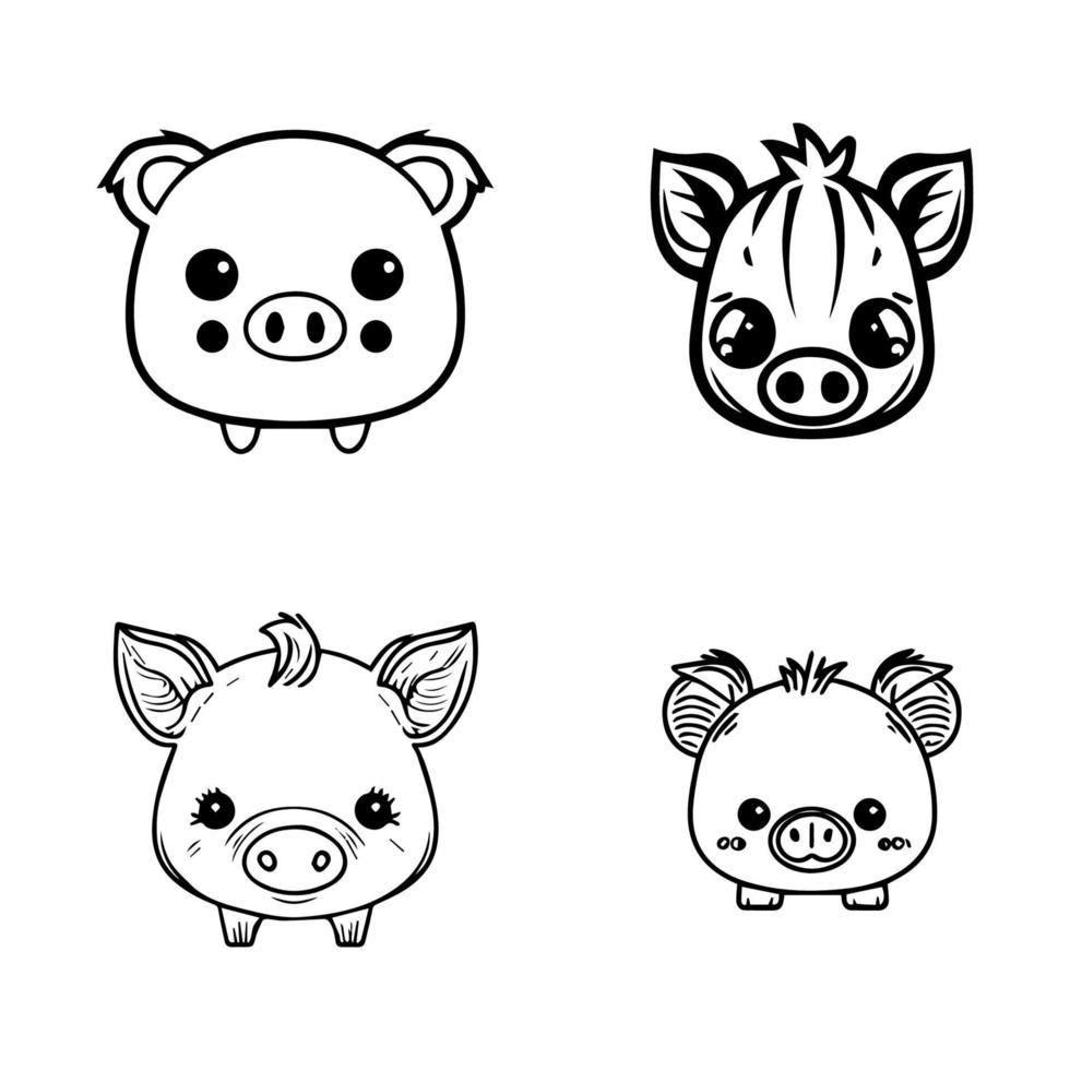 Get ready to squeal. This adorable collection set features cute kawaii pig heads in Hand drawn line art illustration. Perfect for pig lovers vector