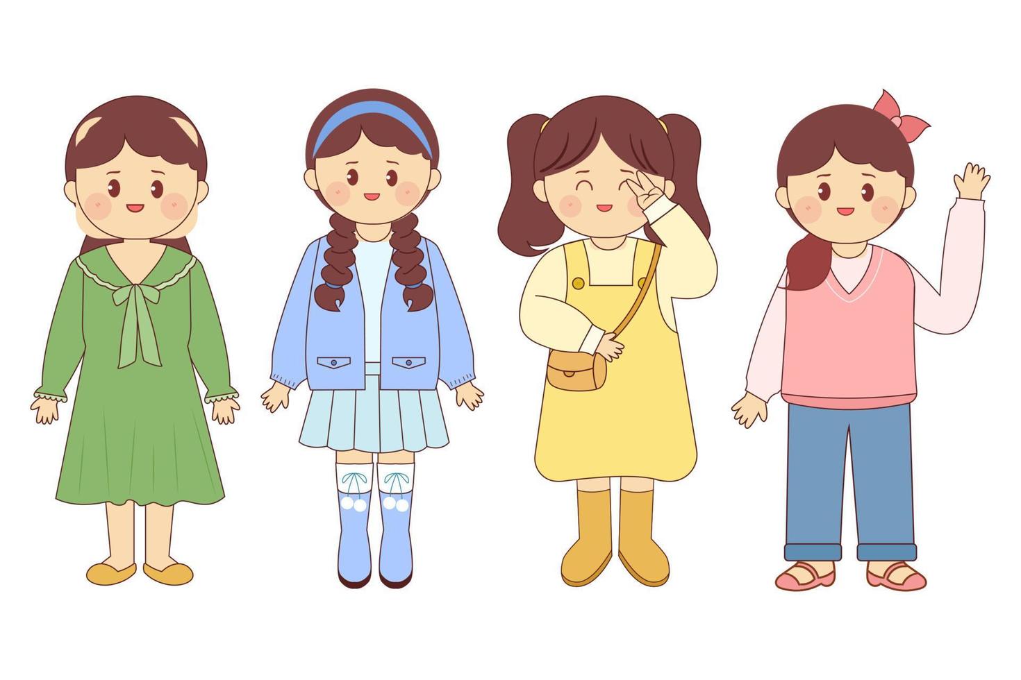 Vector Fashion cute cartoon korean style, character set illustration